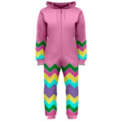 Easter Chevron Pattern Stripes Hooded Jumpsuit (ladies)  by Amaryn4rt