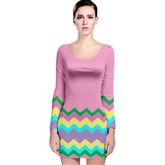Easter Chevron Pattern Stripes Long Sleeve Velvet Bodycon Dress by Amaryn4rt