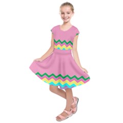 Easter Chevron Pattern Stripes Kids  Short Sleeve Dress by Amaryn4rt
