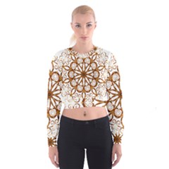 Golden Filigree Flake On White Women s Cropped Sweatshirt by Amaryn4rt