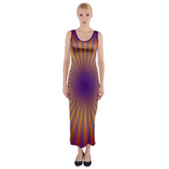 Retro Circle Lines Rays Orange Fitted Maxi Dress by Amaryn4rt