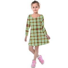 Geometric Tartan Pattern Square Kids  Long Sleeve Velvet Dress by Amaryn4rt