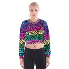 Cheetah Neon Rainbow Animal Women s Cropped Sweatshirt by Alisyart