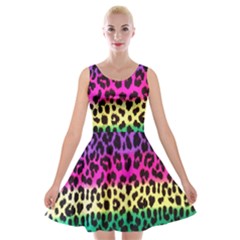 Cheetah Neon Rainbow Animal Velvet Skater Dress by Alisyart