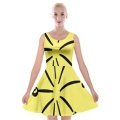 Doodle Shapes Large Line Circle Black Yellow Velvet Skater Dress