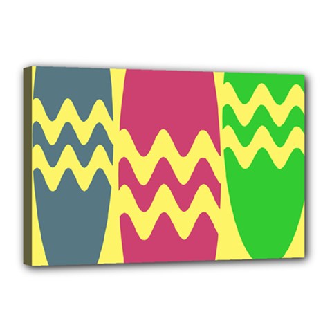Easter Egg Shapes Large Wave Green Pink Blue Yellow Canvas 18  X 12  by Alisyart