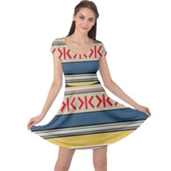 Original Code Rainbow Color Chevron Wave Line Cap Sleeve Dresses