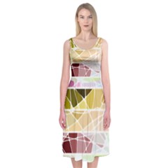 Geometric Mosaic Line Rainbow Midi Sleeveless Dress