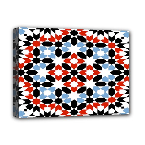 Oriental Star Plaid Triangle Red Black Blue White Deluxe Canvas 16  X 12   by Alisyart