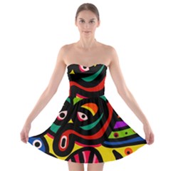 A Seamless Crazy Face Doodle Pattern Strapless Bra Top Dress by Amaryn4rt