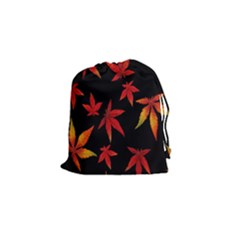 Colorful Autumn Leaves On Black Background Drawstring Pouches (small)  by Amaryn4rt
