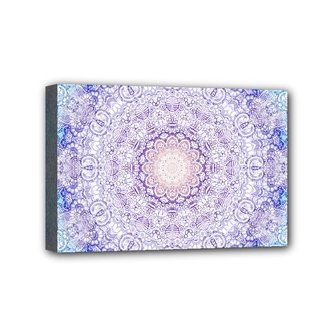 India Mehndi Style Mandala   Cyan Lilac Mini Canvas 6  X 4  by EDDArt