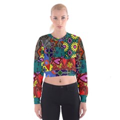 Digitally Created Abstract Patchwork Collage Pattern Women s Cropped Sweatshirt by Amaryn4rt