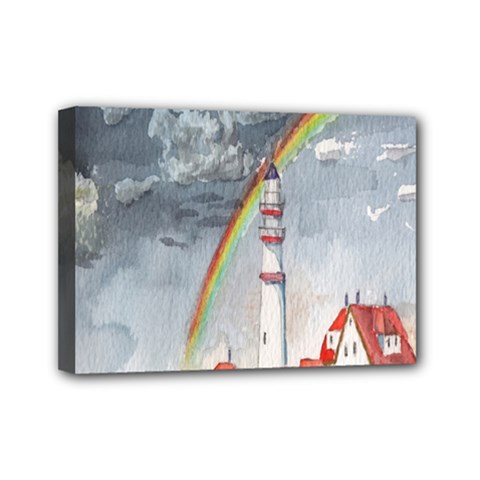Watercolour Lighthouse Rainbow Mini Canvas 7  X 5  by Amaryn4rt
