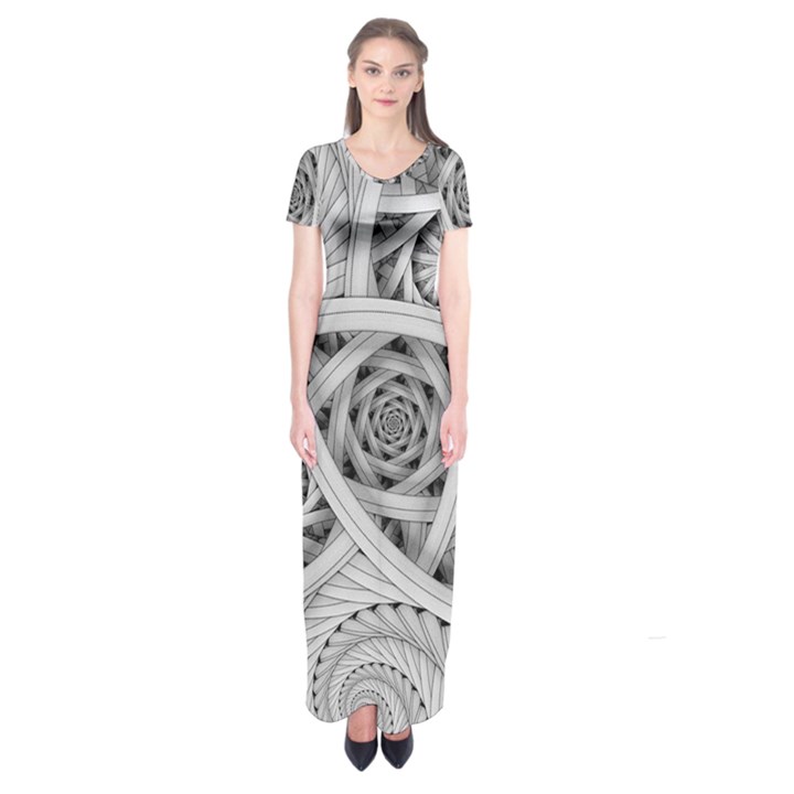 Fractal Wallpaper Black N White Chaos Short Sleeve Maxi Dress