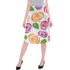 Colorful Seamless Floral Flowers Pattern Wallpaper Background Midi Beach Skirt by Amaryn4rt