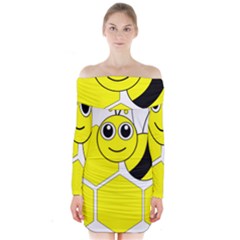 Bee Wasp Yellow Long Sleeve Off Shoulder Dress by Alisyart