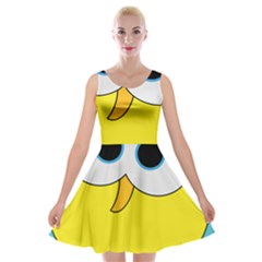 Bird Big Eyes Yellow Velvet Skater Dress by Alisyart