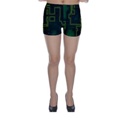 A Completely Seamless Background Design Circuit Board Skinny Shorts by Simbadda