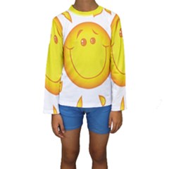 Domain Cartoon Smiling Sun Sunlight Orange Emoji Kids  Long Sleeve Swimwear by Alisyart