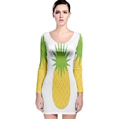 Fruit Pineapple Yellow Green Long Sleeve Velvet Bodycon Dress