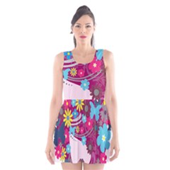 Floral Butterfly Hair Woman Scoop Neck Skater Dress