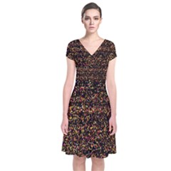 Pixel Pattern Colorful And Glowing Pixelated Short Sleeve Front Wrap Dress by Simbadda