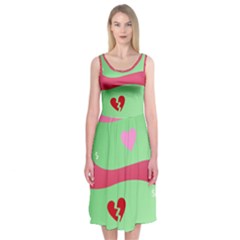 Money Green Pink Red Broken Heart Dollar Sign Midi Sleeveless Dress by Alisyart