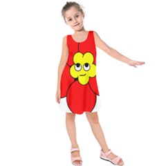 Poppy Smirk Face Flower Red Yellow Kids  Sleeveless Dress by Alisyart