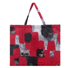 Red Black Gray Background Zipper Large Tote Bag by Simbadda
