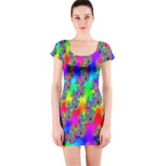 Digital Rainbow Fractal Short Sleeve Bodycon Dress by Simbadda