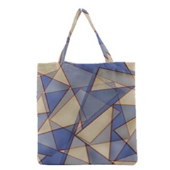 Blue And Tan Triangles Intertwine Together To Create An Abstract Background Grocery Tote Bag by Simbadda