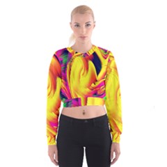 Stormy Yellow Wave Abstract Paintwork Women s Cropped Sweatshirt by Simbadda