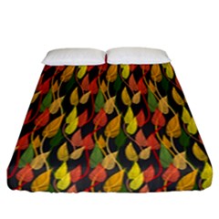 Colorful Leaves Yellow Red Green Grey Rainbow Leaf Fitted Sheet (california King Size) by Alisyart