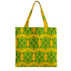 Floral Flower Star Sunflower Green Yellow Zipper Grocery Tote Bag by Alisyart