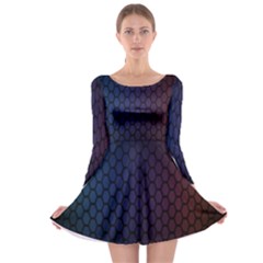 Hexagon Colorful Pattern Gradient Honeycombs Long Sleeve Skater Dress by Simbadda