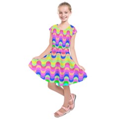 Dna Early Childhood Wave Chevron Woves Rainbow Kids  Short Sleeve Dress by Alisyart