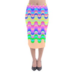 Dna Early Childhood Wave Chevron Woves Rainbow Velvet Midi Pencil Skirt by Alisyart