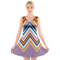Chevron Wave Color Rainbow Triangle Waves Grey V-neck Sleeveless Skater Dress