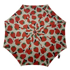 Fruit Strawberry Red Black Cat Hook Handle Umbrellas (large) by Alisyart