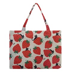 Fruit Strawberry Red Black Cat Medium Tote Bag