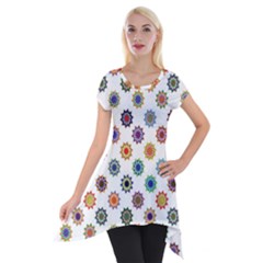 Flowers Color Artwork Vintage Modern Star Lotus Sunflower Floral Rainbow Short Sleeve Side Drop Tunic by Alisyart