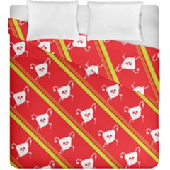 Panda Bear Face Line Red Yellow Duvet Cover Double Side (king Size) by Alisyart