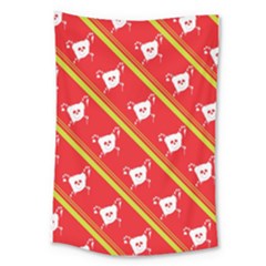 Panda Bear Face Line Red Yellow Large Tapestry