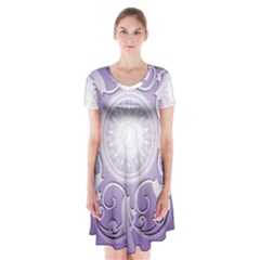 Purple Background With Artwork Short Sleeve V-neck Flare Dress