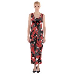 Spot Camuflase Red Black Fitted Maxi Dress