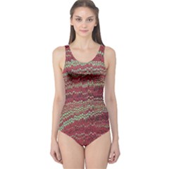 Scaly Pattern Colour Green Pink One Piece Swimsuit