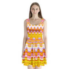 Dna Early Childhood Wave Chevron Rainbow Color Split Back Mini Dress  by Alisyart