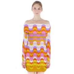 Dna Early Childhood Wave Chevron Rainbow Color Long Sleeve Off Shoulder Dress by Alisyart