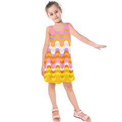 Dna Early Childhood Wave Chevron Rainbow Color Kids  Sleeveless Dress by Alisyart